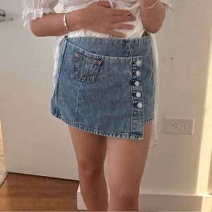 Re/Done Blue Asymmetrical Mini Skirt Casual